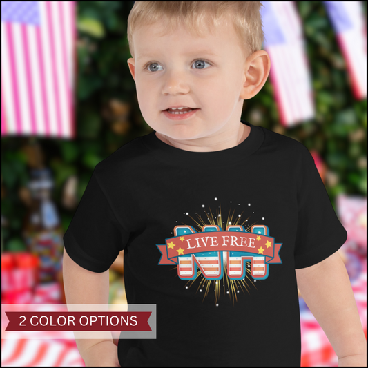 NH Live Free Gold Firework Toddler Short Sleeve Tee