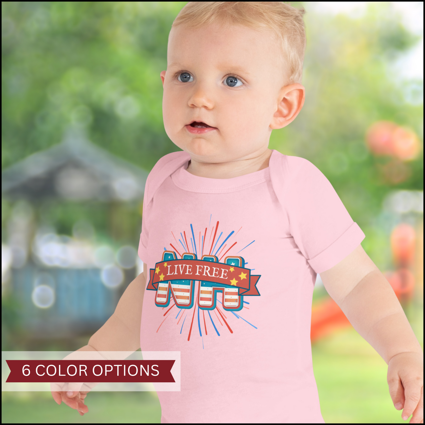 NH Live Free Firework Baby short sleeve one piece