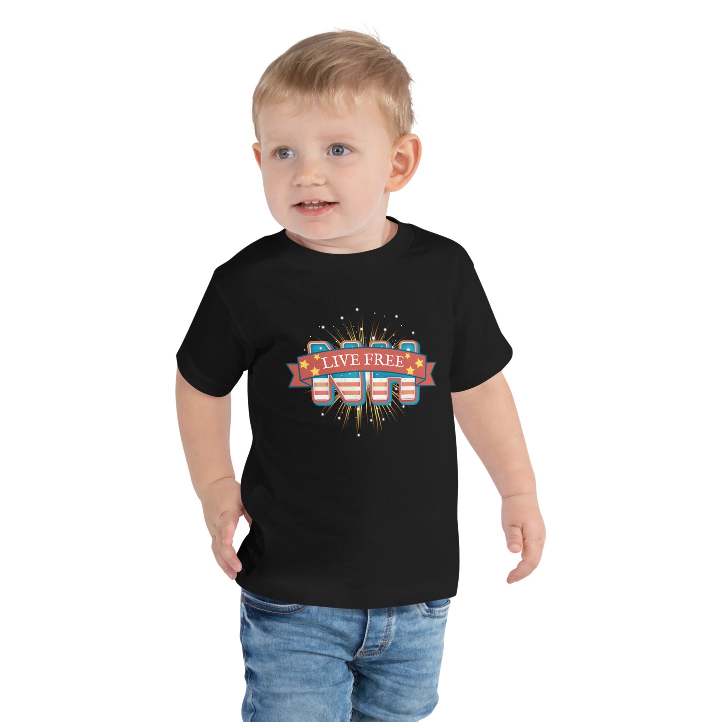 NH Live Free Gold Firework Toddler Short Sleeve Tee