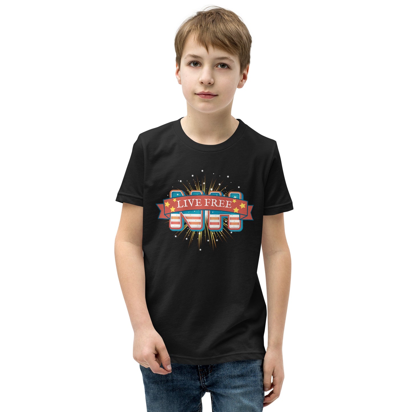 NH Live Free Gold Firework Youth Short Sleeve T-Shirt