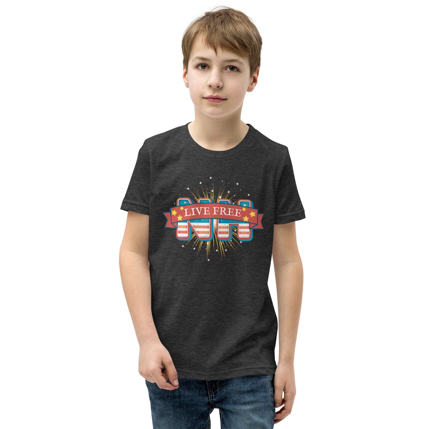 NH Live Free Gold Firework Youth Short Sleeve T-Shirt